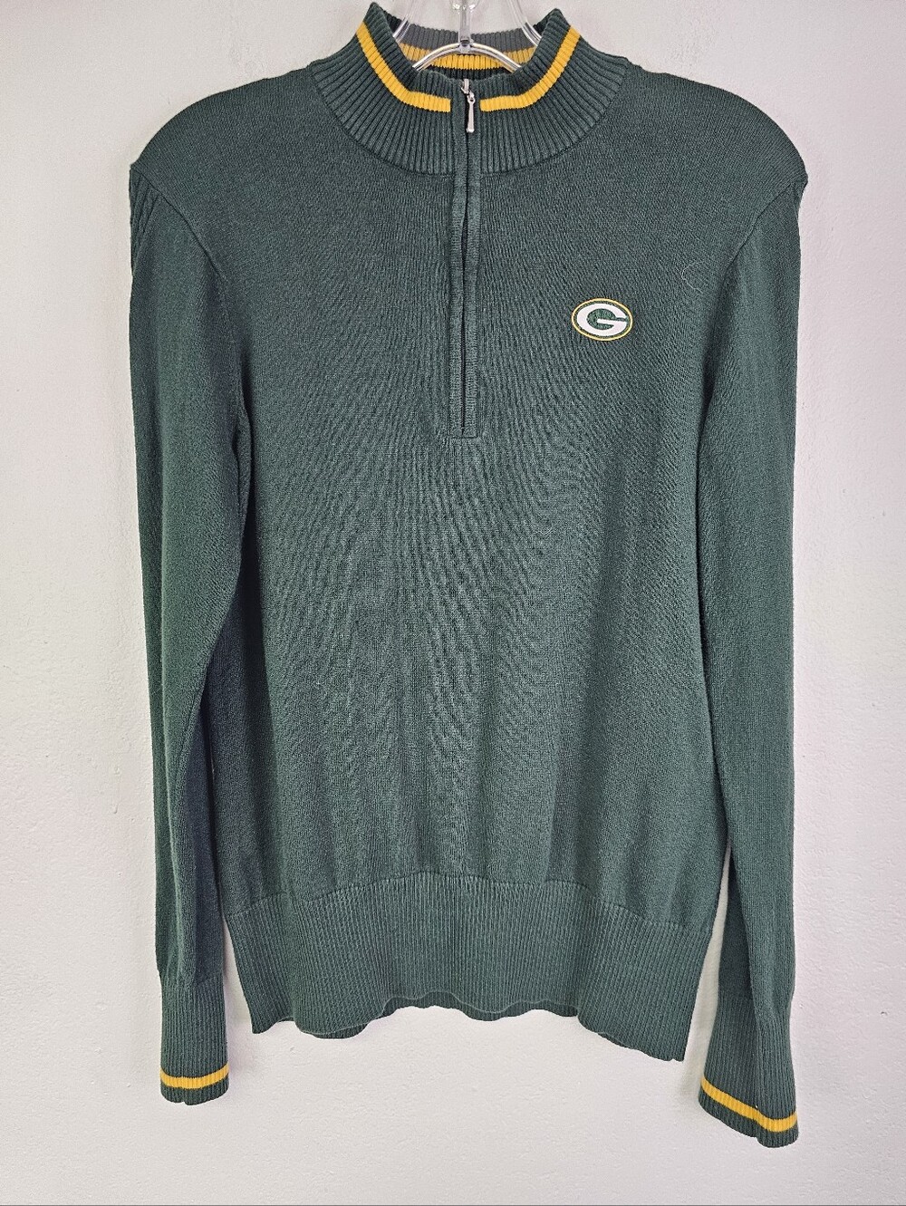 Green Bay Packers Cutter & Buck 1/4 Zip Sweater Green Cotton Blend Sz L Football